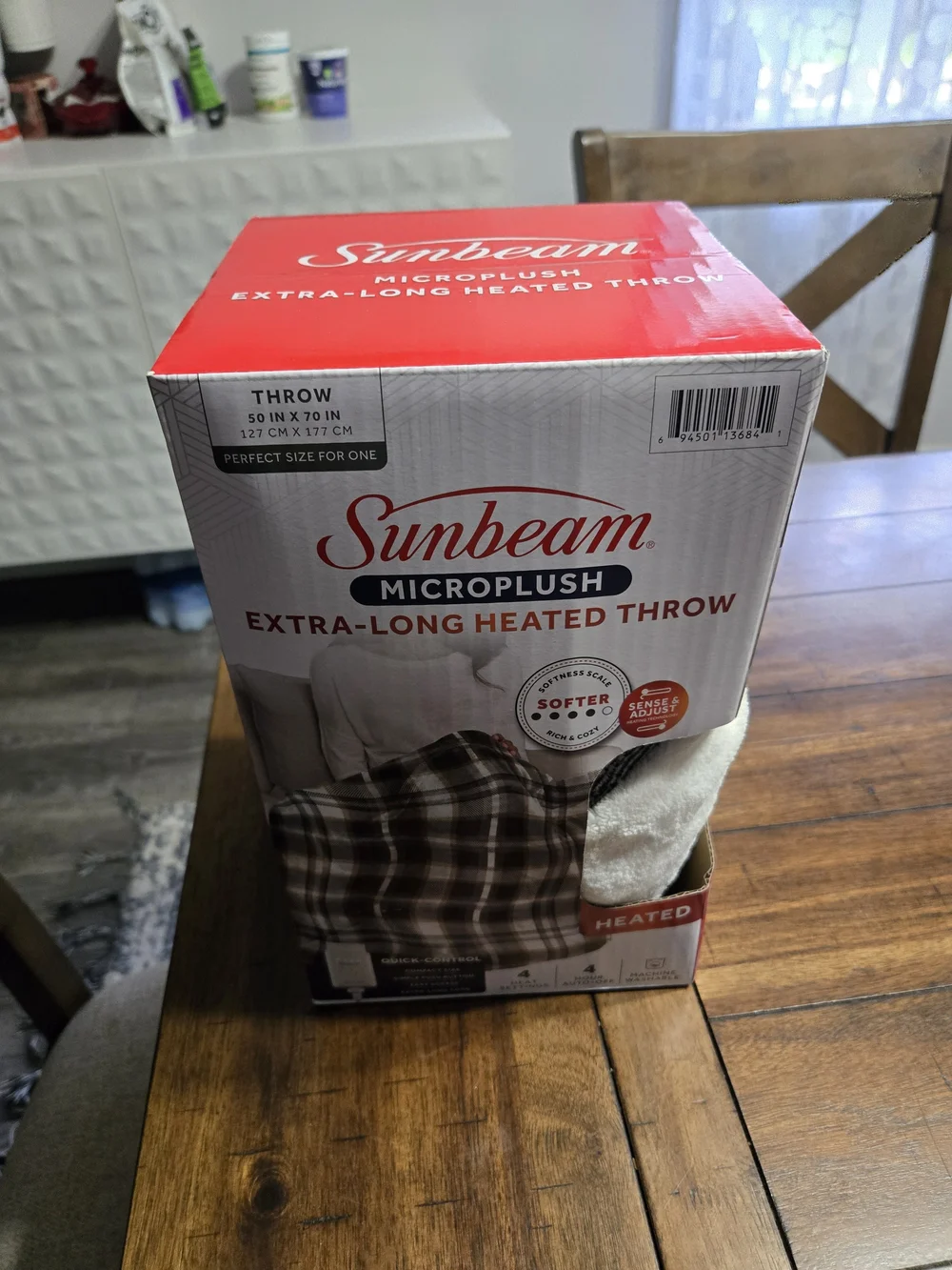 Sunbeam Microplush Extra-Long Heated Throw - Plaid